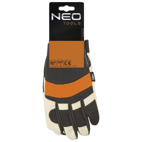 Rękawice robocze, skóra świńska licowa, neopren, 10" NEO TOOLS