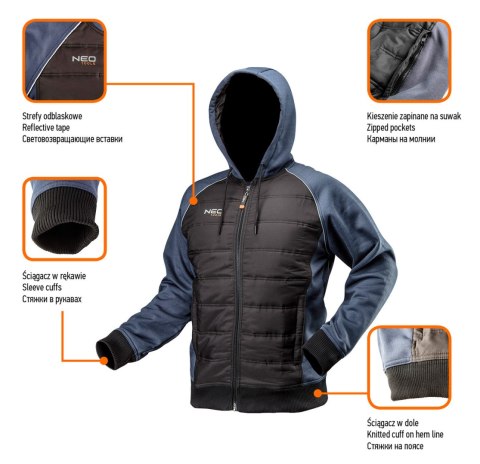 Bluza dziana, ocieplana z kapturem, rozmiar L NEO TOOLS
