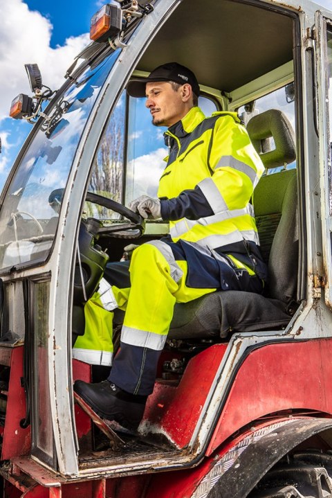 Kurtka robocza ostrzegawcza softshell z kapturem, żółta, rozmiar XL NEO TOOLS