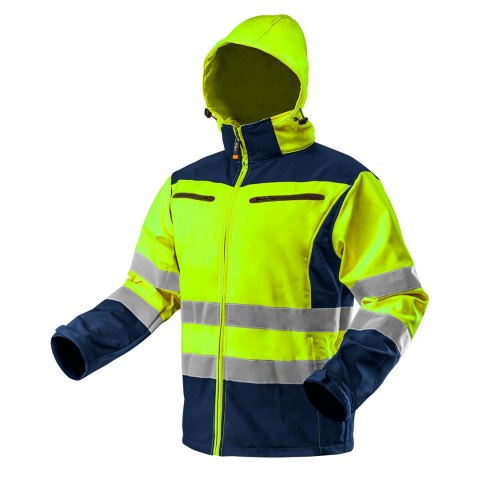 Kurtka robocza ostrzegawcza softshell z kapturem, żółta, rozmiar S NEO TOOLS