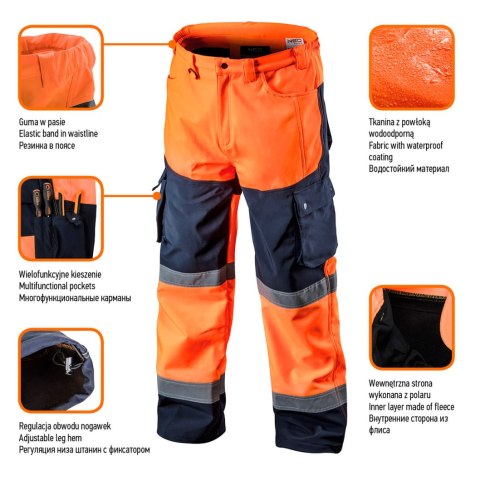 Spodnie robocze ostrzegawcze softshell, pomarańczowe, rozmiar XXXL NEO TOOLS