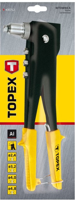Nitownica do nitów aluminiowych 2.4/3.2/4.0/4.8 mm, dwupołożeniowa TOPEX
