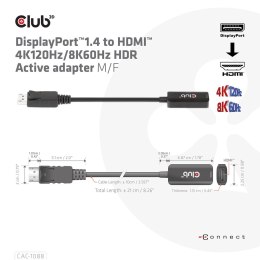 CLUB3D CAC-1088 adapter kablowy 0,21 m DisplayPort HDMI Czarny Club 3D