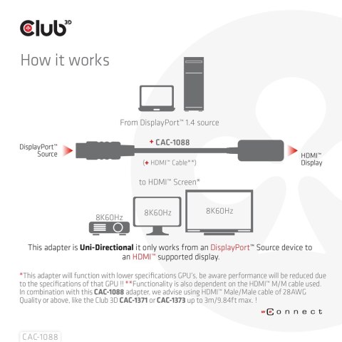 CLUB3D CAC-1088 adapter kablowy 0,21 m DisplayPort HDMI Czarny Club 3D