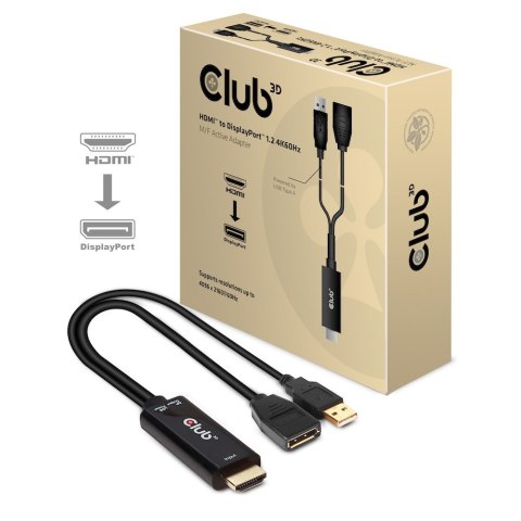 CLUB3D HDMI 2.0 TO DISPLAYPORT 1.2 4K60HZ HDR M/F ACTIVE ADAPTER Czarny Club 3D