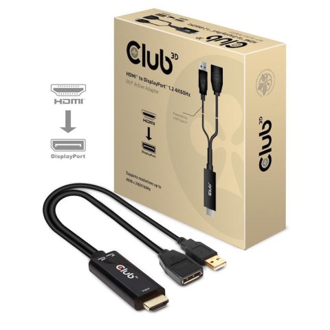 CLUB3D HDMI 2.0 TO DISPLAYPORT 1.2 4K60HZ HDR M/F ACTIVE ADAPTER Czarny Club 3D