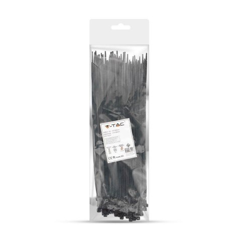 Opaski zaciskowe V-TAC 4.5x300mm czarna 22kg Nylon66 (opak. 100szt)