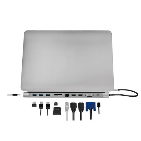 LogiLink UA0373 - Przewodowy - USB 3.2 Gen 1 (3.1 Gen 1) Type-C - 100 W - 3,5 mm - 10,100,1000 Mbit/s - Aluminiowy LogiLink