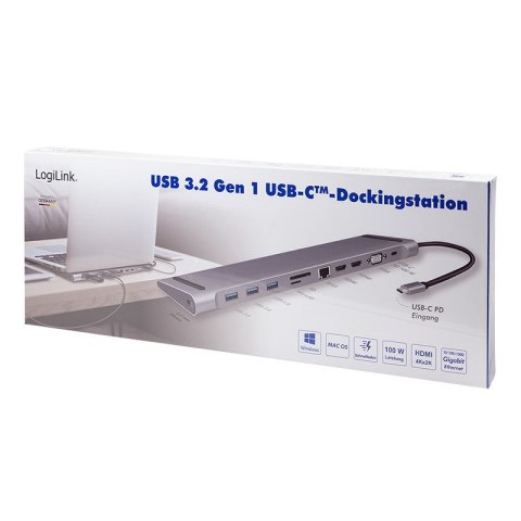 LogiLink UA0373 - Przewodowy - USB 3.2 Gen 1 (3.1 Gen 1) Type-C - 100 W - 3,5 mm - 10,100,1000 Mbit/s - Aluminiowy LogiLink