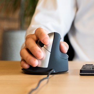 Ergonomiczna mysz dla praworęcznych R-Go Pele HE USB duża czarna/srebrna retail No name