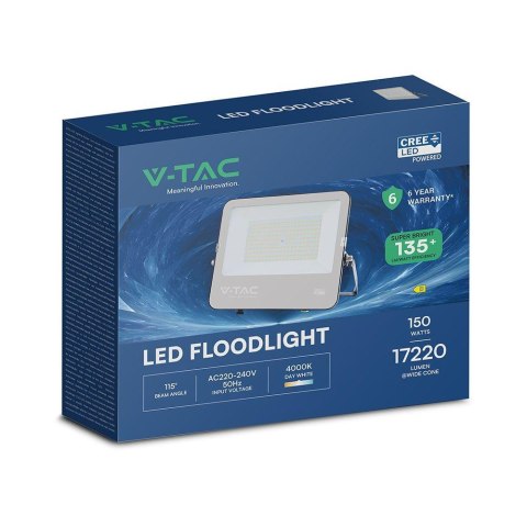 Projektor LED V-TAC CREE CHIP 150W 135lm/W przewód 1m IP65 VT-44153 4000K 17220lm 5 lat gwarancji