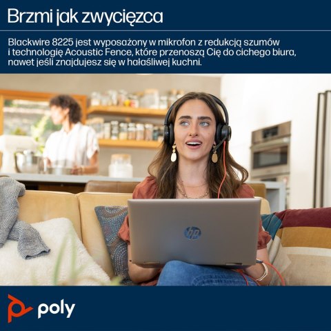 Zestaw słuchawkowy POLY Blackwire 8225 Stereo 8X225AA USB-C z certyfikatem Microsoft Teams + przejściówka USB-C/A POLY