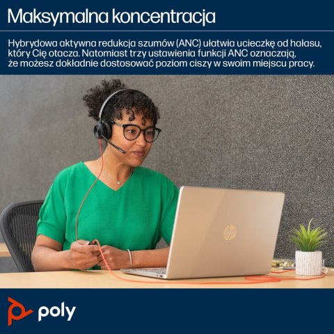 Zestaw słuchawkowy POLY Blackwire 8225 Stereo 8X225AA USB-C z certyfikatem Microsoft Teams + przejściówka USB-C/A POLY