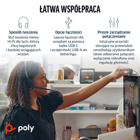 Poly Blackwire 3220 Stereo USB-C Black Headset +USB-C/A Adapter (Bulk) 8X2J9A6 POLY