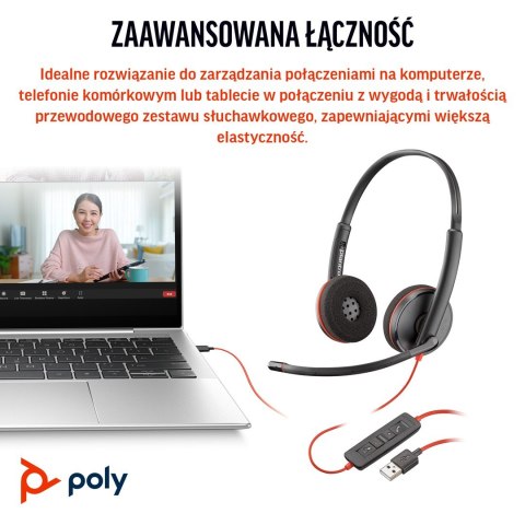 Poly Blackwire 3220 Stereo USB-C Black Headset +USB-C/A Adapter (Bulk) 8X2J9A6 POLY