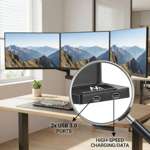 Uchwyt biurkowy na 3 monitory LCD LED z 2x USB 3.0 Maclean MC-811 17-27" 3x7kg vesa 75x75 oraz 100x100