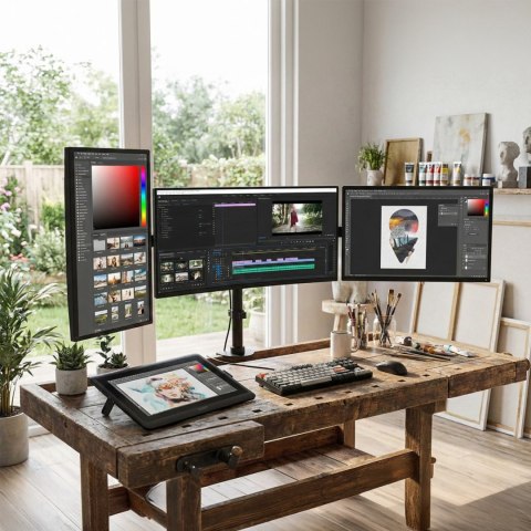 Uchwyt biurkowy na 3 monitory LCD podwójne ramiona Maclean MC-691 13"-27" 8kg, vesa 75x75 oraz 100x100