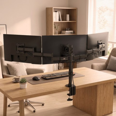 Uchwyt biurkowy na 3 monitory LCD podwójne ramiona Maclean MC-691 13"-27" 8kg, vesa 75x75 oraz 100x100