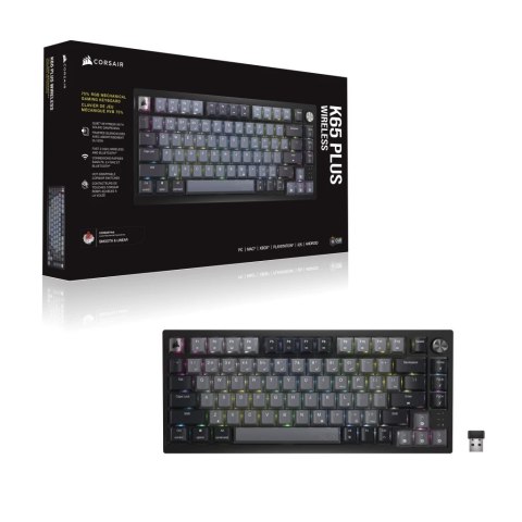 Bezprzewodowa klawiatura gamingowa Corsair Gaming K65 Plus 75% RGB, MLX RED - Czarny, Szary No name