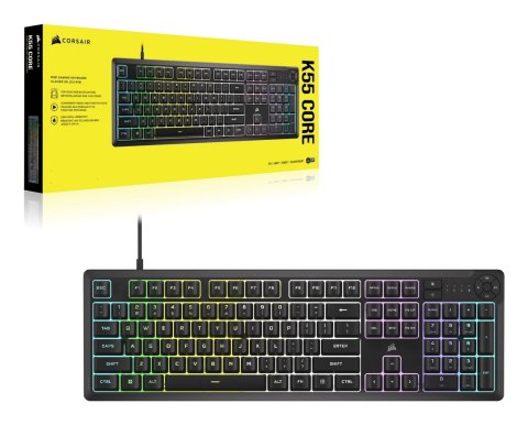 Klawiatura CORSAIR Tas K55 CORE BLACK RGB, Gumowa kopuła, Mechaniczna, USB Corsair