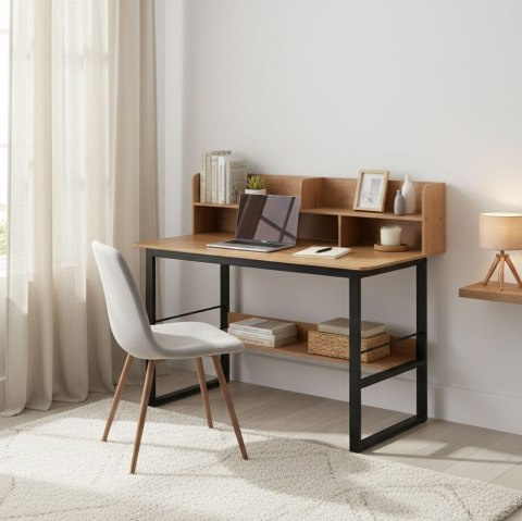 Biurko komputerowe 120x60 cm nadstawka 5 półek jasny dąb loftowe ModernHome ModernHome