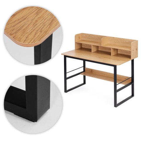 Biurko komputerowe 120x60 cm nadstawka 5 półek jasny dąb loftowe ModernHome ModernHome