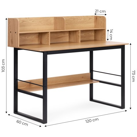 Biurko komputerowe 120x60 cm nadstawka 5 półek jasny dąb loftowe ModernHome ModernHome