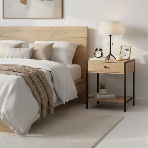 Szafka nocna z szufladą i półką stolik kawowy jasny dąb loftowy ModernHome ModernHome