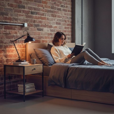 Szafka nocna z szufladą i półką stolik kawowy jasny dąb loftowy ModernHome ModernHome