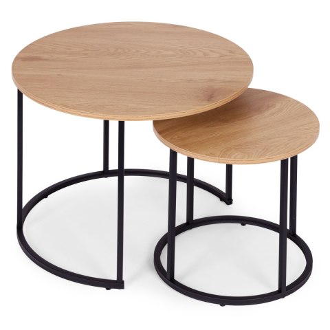 Zestaw stolików kawowych 2 szt. okrągłe jasny dąb loftowe ModernHome ModernHome