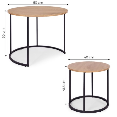 Zestaw stolików kawowych 2 szt. okrągłe jasny dąb loftowe ModernHome ModernHome