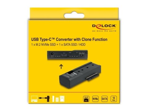 Delock - Kontroler pamięci - Funkcja klonowania - 2.5", 3.5", M.2 (6.4 cm, 8.9 cm) - Karta M.2 (PCIe NVMe i SATA) / SATA SSD - U DELOCK
