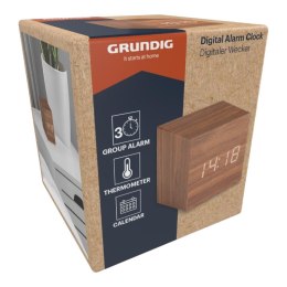 Grundig - Cyfrowy budzik LED z termometrem i kalendarzem (ciemny brąz) Grundig