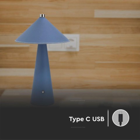 Lampka biurkowa nocna V-TAC 3W LED 33cm CCT ładowanie USB-C ściemnianie niebieska skóra VT-10117 3000K-6000K 240lm