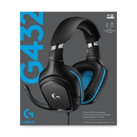 Logitech G G432 Zestaw słuchawkowy Przewodowa Opaska na głowę Gaming Czarny, Niebieski Logitech