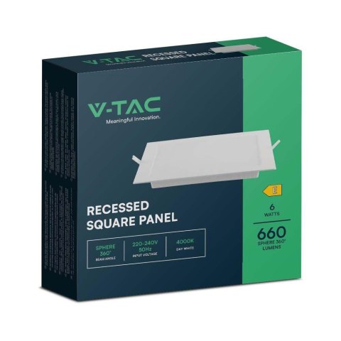 Panel LED V-TAC wpuszczany premium downlight 6W kwadrat 120x120 VT-61006 3000K 660lm