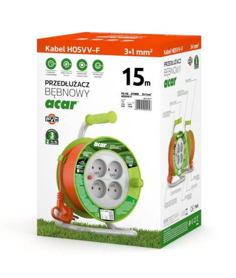 Przedł.ZWIJANY ACAR PZ-4Z/OTM H05VV-F 3Gx1.0 15M Z STYK. OCHR. POMARAŃCZOWY M01897 HSK ACAR