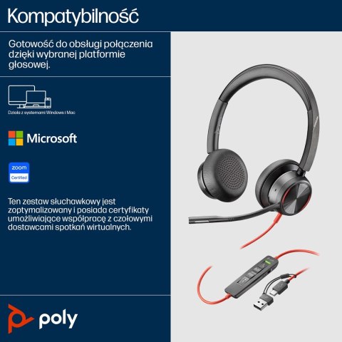 Przewodowe słuchawki HP Poly Blackwire 8225 USB-C/A Hewlett-Packard