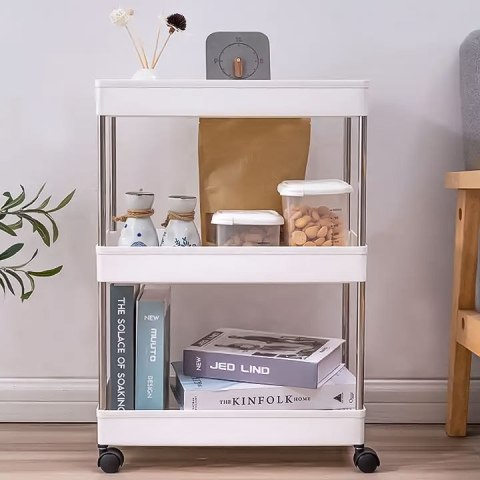 Plastikowy regał łazienkowy z 4 półkami kółka biały ModernHome ModernHome