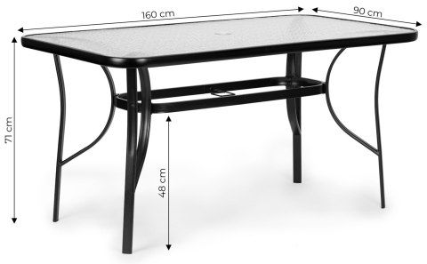 Stół ogrodowy 160x90 cm szkło hartowane duży blat na taras ogród otwór na parasol MultiGarden MultiGarden