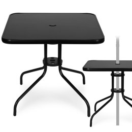 Stolik ogrodowy kwadratowy 80 cm szkło hartowane otwór na parasol czarny MultiGarden MultiGarden
