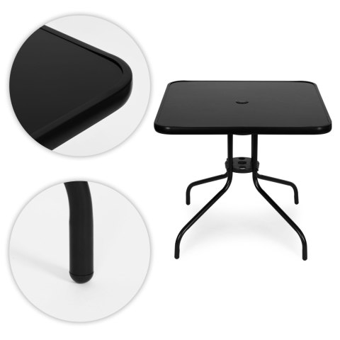 Stolik ogrodowy kwadratowy 80 cm szkło hartowane otwór na parasol czarny MultiGarden MultiGarden