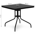 Stolik ogrodowy kwadratowy 80 cm szkło hartowane otwór na parasol czarny MultiGarden MultiGarden