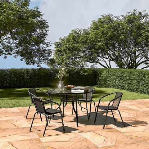 Stolik ogrodowy okrągły 105 cm na taras ogród balkon szkło hartowane otwór na parasol MultiGarden MultiGarden