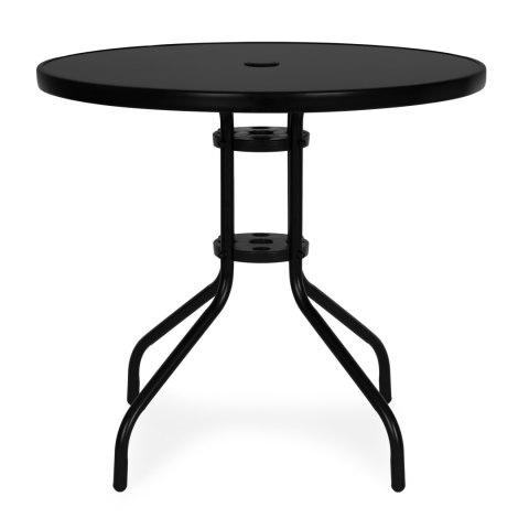 Stolik ogrodowy okrągły 80 cm szkło hartowane otwór na parasol czarny MultiGarden MultiGarden