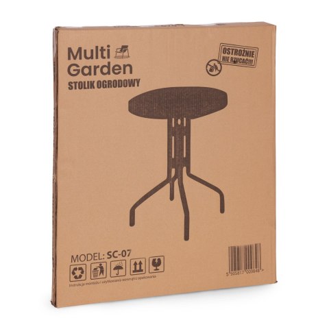 Stolik ogrodowy okrągły 80 cm szkło hartowane otwór na parasol czarny MultiGarden MultiGarden