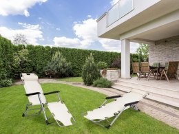 Leżak fotel ogrodowy plażowy składany 2w1 leżanka beżowy MultiGarden MultiGarden