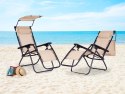 Leżak ogrodowy plażowy regulacja oparcia ruchomy daszek MultiGarden - beżowy MultiGarden