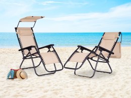 Leżak ogrodowy plażowy regulacja oparcia ruchomy daszek MultiGarden - beżowy MultiGarden