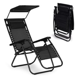 Leżak ogrodowy plażowy regulacja oparcia ruchomy daszek MultiGarden - czarny MultiGarden